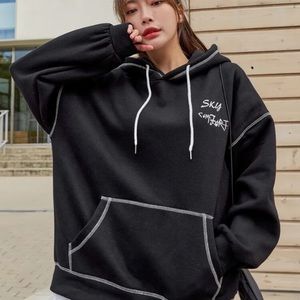 Dazy letter graphic drop shoulders top stitching drawstring hoodie